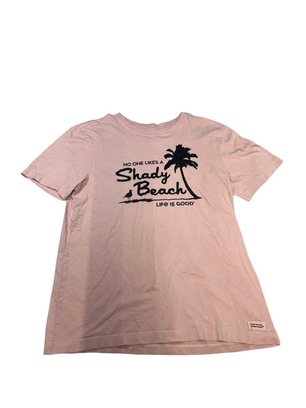 Life is Good Men’s Medium Shady Beach Pink Graphic T-Shirt Palm Tree